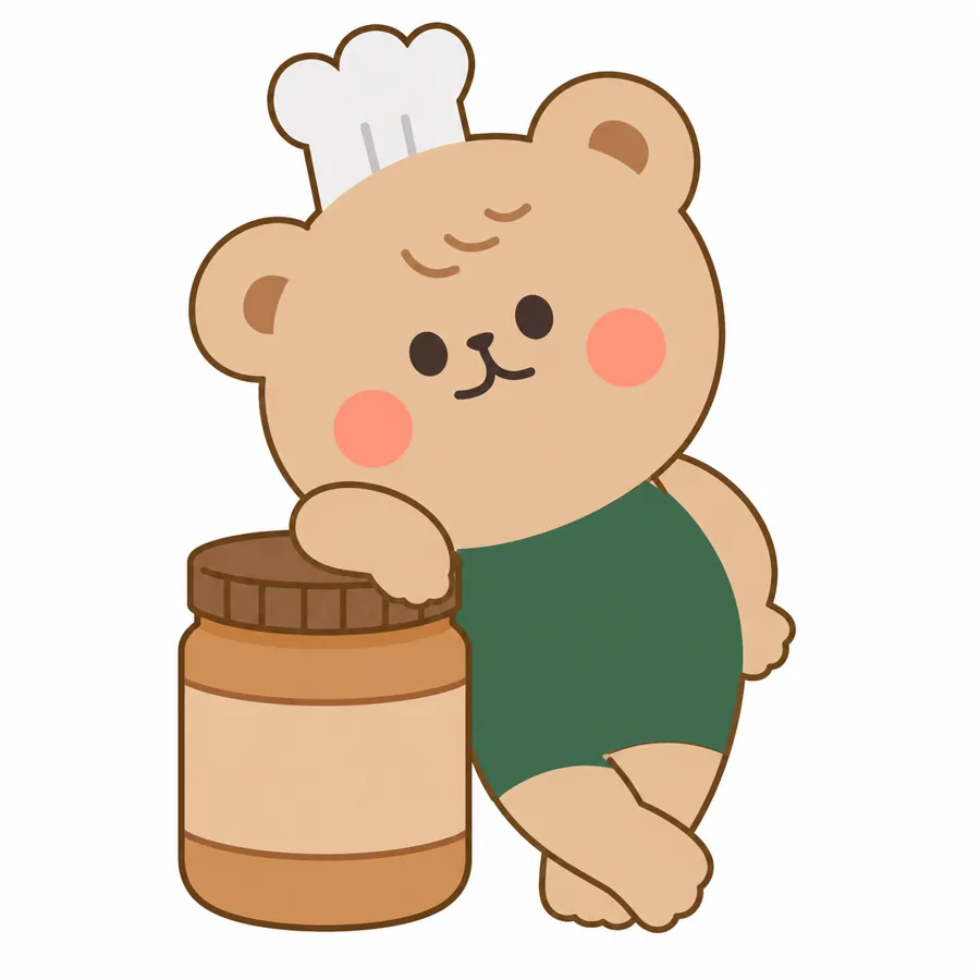 พี่หมี Toast Friend ยืนพิงกระปุกเนยถั่ว
