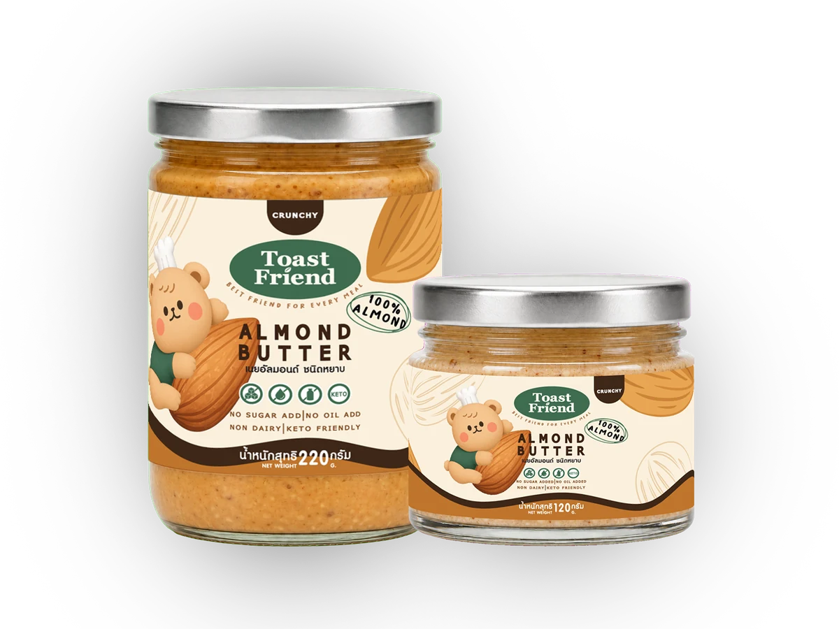 เนยอัลมอนด์ Toast Friend ชนิดหยาบ ขนาด 120 และ 220 กรัม