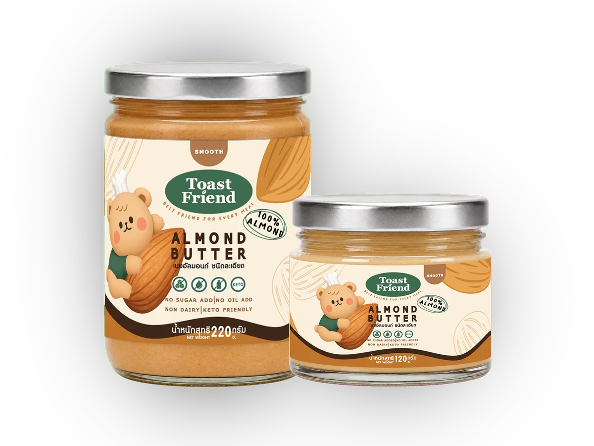 เนยอัลมอนด์ ชนิดละเอียด Toast Friend ขนาด 120 และ 220 กรัม